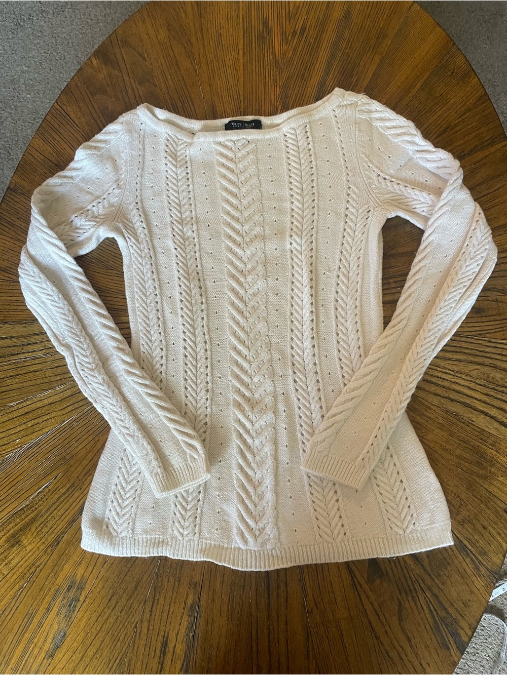 White House Black Market Cream Cable-Knit Scoop Neck Sweater